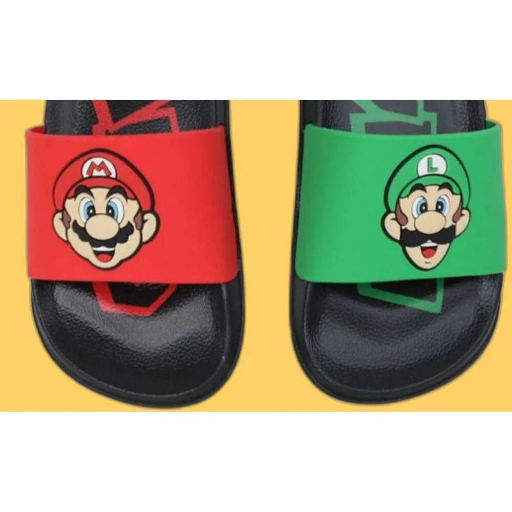 GroundUp Nintendo Super Mario & Luigi Boys Slide Sandals Shoes Black Size 4 NWT